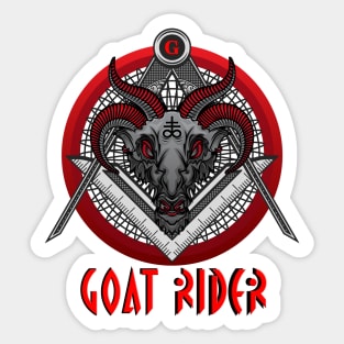 GOAT RIDER Black Baphomet Goat Head over Compass and Square in a Red Circle with a Red G Sticker